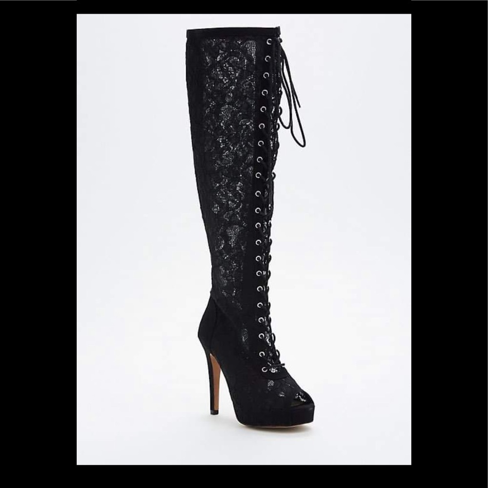 Torrid 8.5 lace peep toe over the knee boots